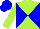 Silk - Lime and blue diagonal quarters, lime sleeves, blue cap