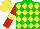 Silk - Green and yellow diamonds, red sleeves, yellow armbands, yellow cap