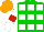 Silk - Green and white squares, white sleeves, red armbands, orange cap