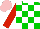 Silk - Green, white check, sleeves, red arm hoop, white collar, pink cap