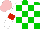 Silk - Green and white checked, white sleeves, red armlets, pink cap