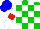 Silk - Green and white checked, white sleeves, red armlets, blue cap