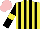 Silk - Yellow and black stripes, black sleeves, yellow armlets, pink cap