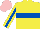 Silk - Yellow, royal blue hoop, royal blue stripe on yellow sleeves, pink cap