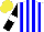 Silk - White, blue stripes, black sleeves, white armlets, yellow cap