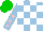 Silk - Light blue and white checked, pink stars on light blue sleeves, green cap