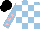 Silk - Light blue and white checked, pink stars on light blue sleeves, black cap