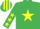 Silk - EMERALD GREEN, yellow star & stars on sleeves, striped cap
