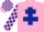 Silk - PINK, dark blue cross of lorraine, dark blue & pink check sleeves, pink & dark blue check cap
