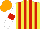 Silk - Yellow, red stripes, white sleeves, red armbands, orange cap