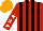 Silk - Red and black stripes,  white stars on red sleeves, orange cap