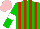 Silk - Green and red stripes, green sleeves, white armlets, pink cap