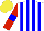 Silk - White and blue stripes, red sleeves, blue armlets, yellow cap