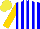 Silk - Blue and white stripes, gold sleeves, yellow cap