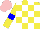 Silk - Yellow and white checked, yellow sleeves, blue armlets, pink cap