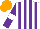 Silk - White and purple stripes, purple sleeves, white armlets, orange cap