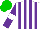 Silk - White and purple stripes, purple sleeves, white armlets, green cap