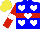 Silk - Blue, red hoop, white hearts, red sleeves, white armlets, yellow cap