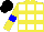 Silk - Yellow and white squares, yellow sleeves, blue armbands, black cap