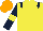 Silk - Yellow, dark blue epaulets, dark blue sleeves, yellow armlets, orange cap