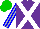 Silk - Purple, white crossbelts, blue stripes on silver sleeves, green cap
