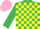 Silk - Emerald Green and Yellow check, Pink cap