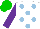 Silk - White, light blue spots, purple sleeves, green cap