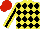 Silk - Yellow and black diamonds, black stripe on yellow sleeves, red cap