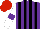 Silk - Purple and black stripes, white sleeves, purple armlets, red cap