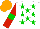 Silk - White, green stars, red sleeves, green armbands, orange cap