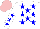 Silk - White, scattered blue stars, blue stars on sleeves, pink cap