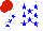 Silk - White, scattered blue stars, blue stars on sleeves, red cap