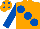 Silk - Orange, large royal blue spots, sleeves and cap