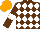 Silk - Brown, white diamonds, brown sleeves, white armlets, orange cap