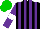Silk - Black and purple stripes, purple sleeves, white armbands, green cap