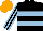 Silk - Black, light two blue hoops, black sleeves, light blue stripes, orange cap