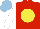 Silk - red, yellow spot, white sleeves, light blue cap