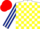 Silk - WHITE and YELLOW check, DARK BLUE and WHITE striped sleeves, RED cap