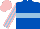 Silk - Royal blue, light blue hoop, light blue and pink striped sleeves, pink cap