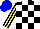 Silk - White, black check, yellow sleeves, black stripes, blue cap