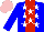 Silk - Blue, red stripe, white stars, pink cap