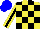 Silk - Yellow and black checks, black stripe on yellow sleeves, blue cap