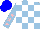 Silk - Light blue and white checks, pink stars on light blue sleeves, blue cap