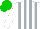 Silk - White, silver stripes, green cap