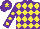 Silk - Purple and yellow diamonds, purple sleeves, yellow spots, purple cap, yellow star