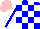 Silk - Blue and white checks, blue stripe on white sleeves, pink cap