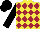 Silk - Yellow, maroon diamonds, black sleeves, black cap