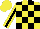 Silk - Yellow and black checks,  black stripe on yellow sleeves, yellow cap