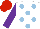 Silk - White, light blue spots, purple sleeves, red cap