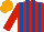 Silk - Red and royal blue stripes, red sleeves, orange cap